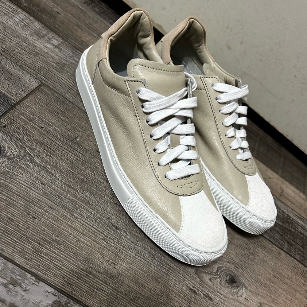 BOEMOS Italian Leather Sneaker Low Top Lace Up Women's Made in Italy Taupe WH